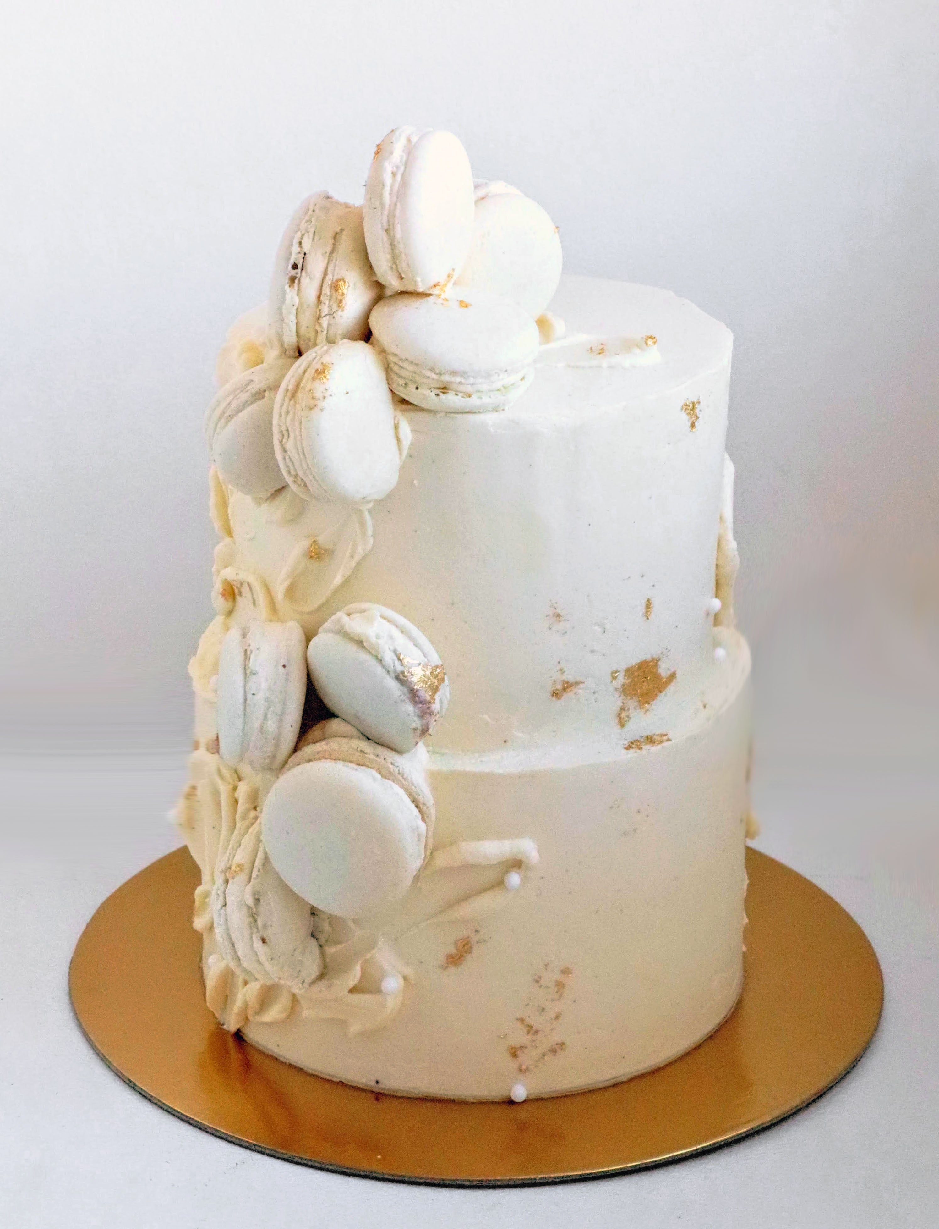 White Gold Macaron Wedding Cake